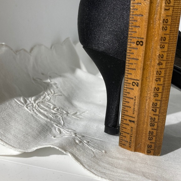 Nina, Black Luster Satin, Size 9M, Open Toe shoes. Original box and storage bag. - Picture 6 of 8